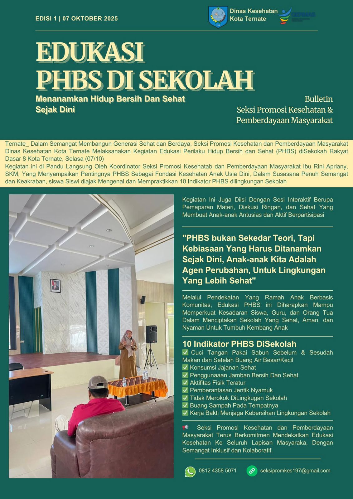 Edukasi PHBS Di Sekolah Rakyat Dasar 8 Kota Ternate oleh Dinas Kesehatan Kota Ternate